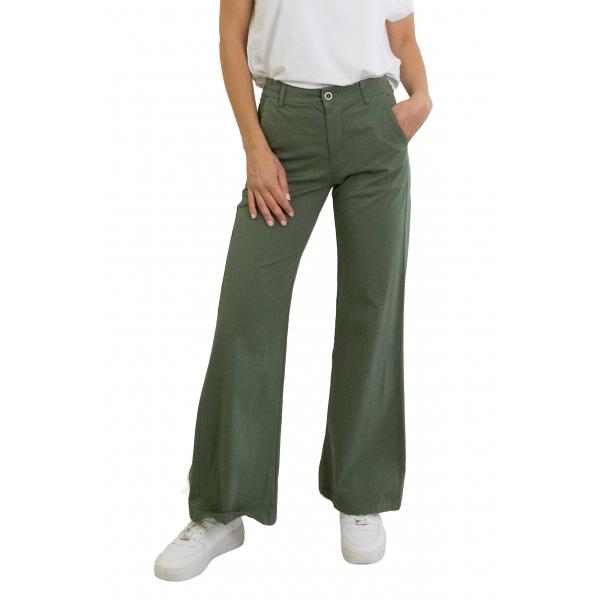 Pantalone chino in cotone con elastico dietro leggero palazzo